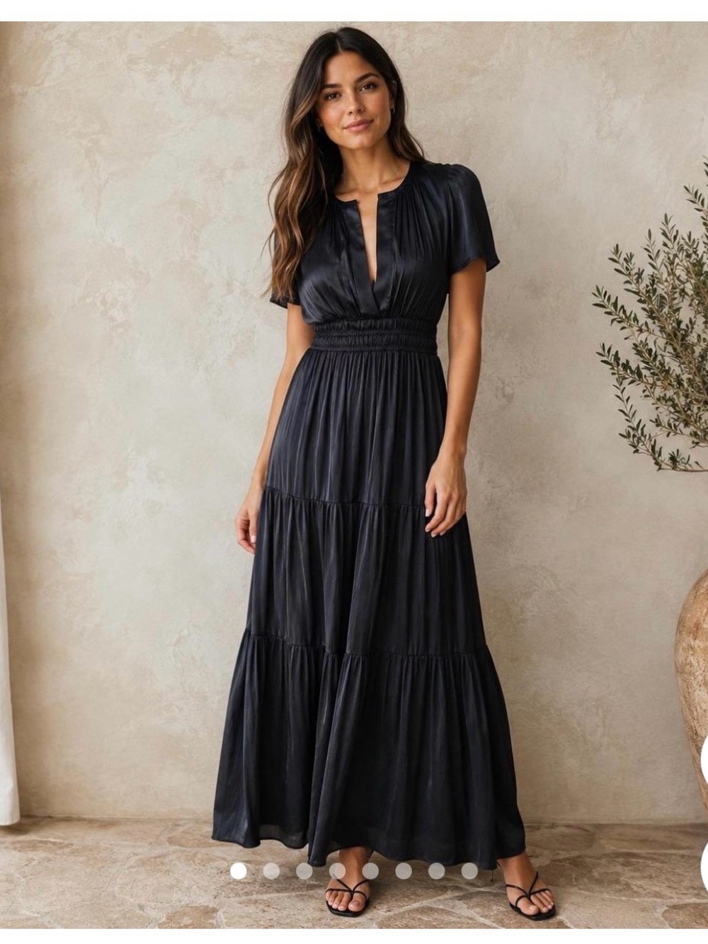 Anthropologie Black Satin Maxi Dress